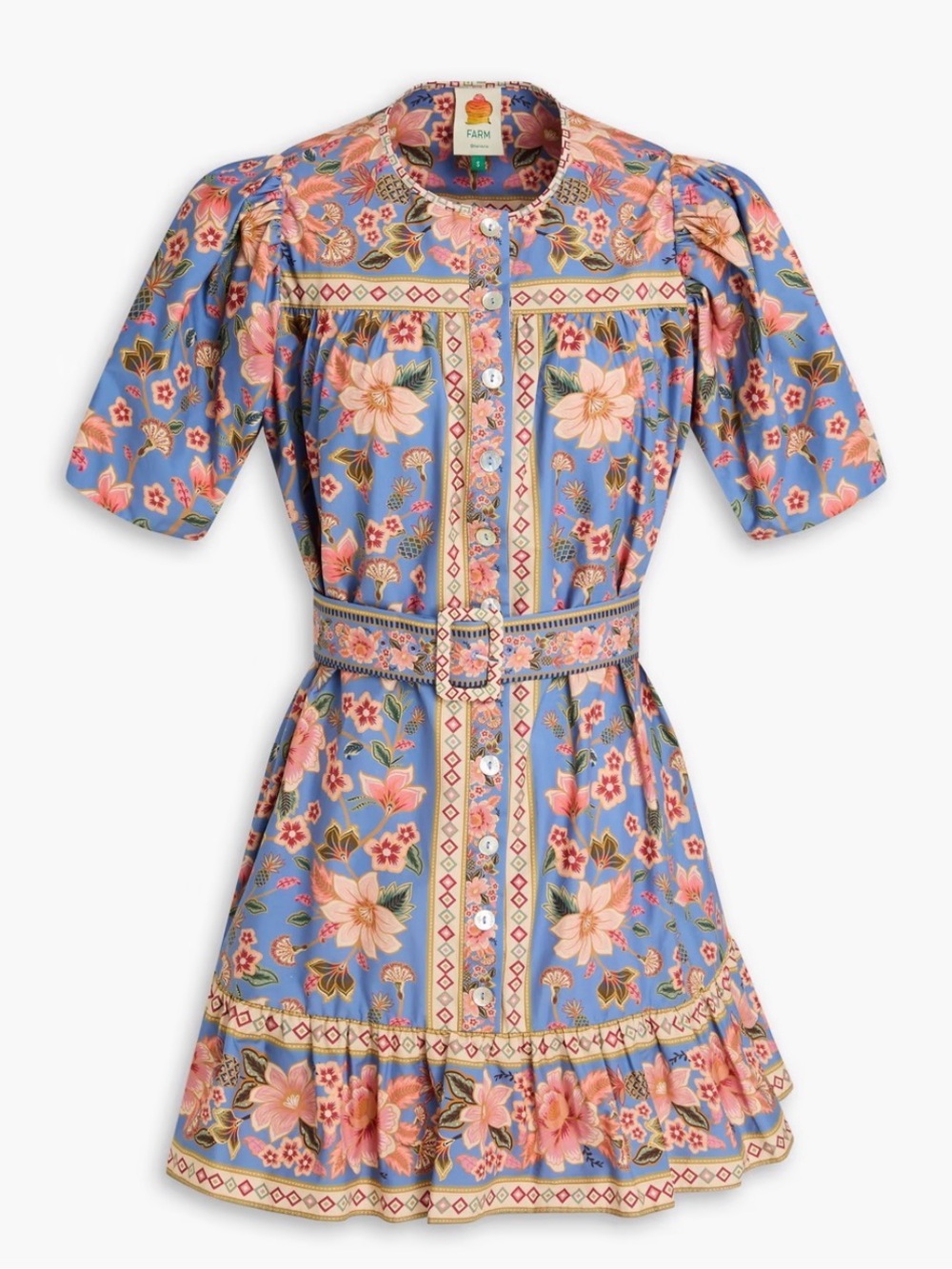 FARM Rio Powder Blue Floral Belted Mini Dress - Picture 1 of 5